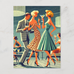 Mid Century Modern Martini Dance Cocktail Party Postcard