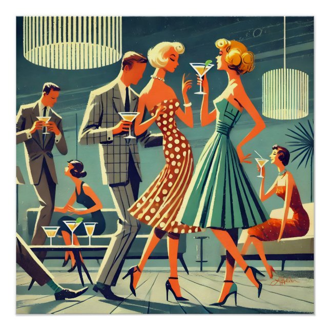 Mid Century Modern Martini Dance Cocktail Party Poster (Front)
