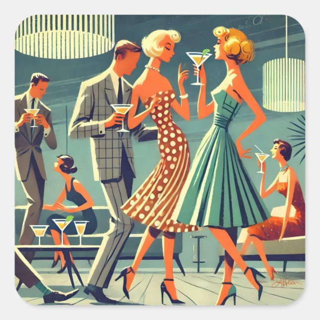 Mid Century Modern Martini Dance Cocktail Party Square Sticker (Front)