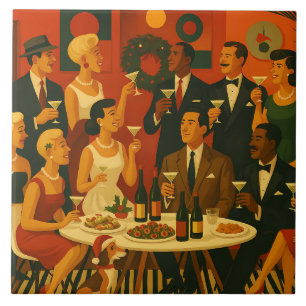 Mid Century Modern Martini Intellectuals Christmas Ceramic Tile