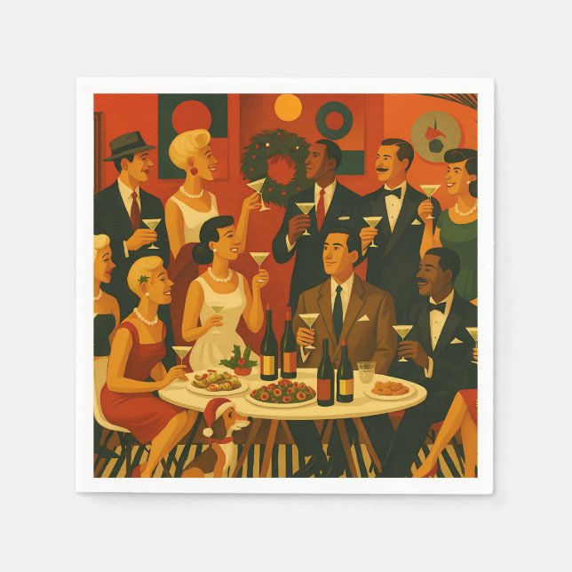 Mid Century Modern Martini Intellectuals Christmas Napkins (Front)