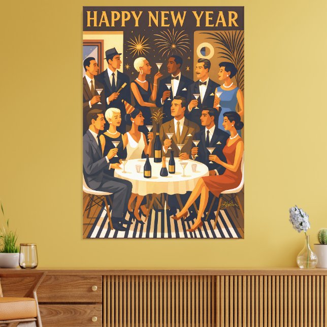 Mid Century Modern Martini Intellectuals New Year Canvas Print (Insitu(LivingRoom))