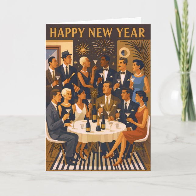 Mid Century Modern Martini Intellectuals New Year Card (Front)