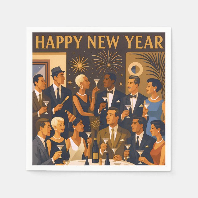 Mid Century Modern Martini Intellectuals New Year Napkins (Front)