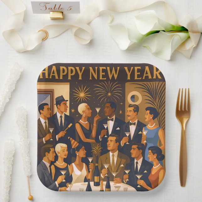 Mid Century Modern Martini Intellectuals New Year Paper Plates (Wedding)