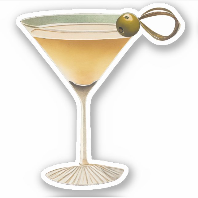 Mid Century Modern Martini One Olive Sticker (Front)