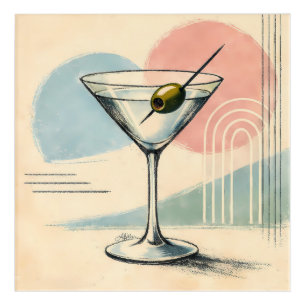 Mid Century Modern Martini Pastel Minimalist Art
