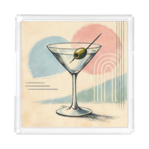 Mid Century Modern Martini Pastel Minimalist Art Acrylic Tray