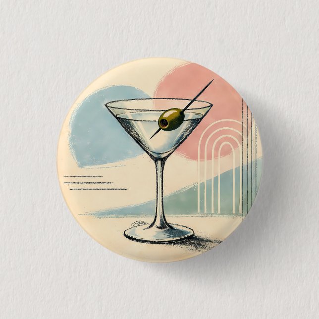 Mid Century Modern Martini Pastel Minimalist Art Button (Front)
