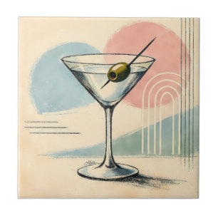 Mid Century Modern Martini Pastel Minimalist Art Ceramic Tile