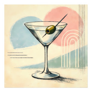 Mid Century Modern Martini Pastel Minimalist Art Photo Print