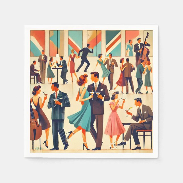 Mid Century Modern Martinis At The Club Napkins (Front)