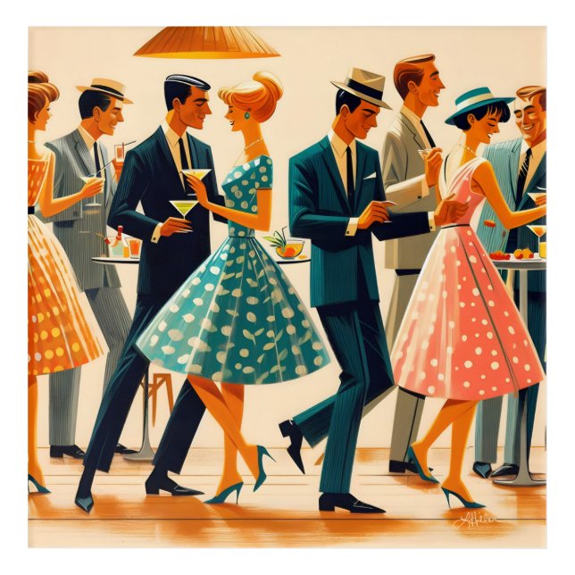 Mid Century Modern Martinis Dancing Cocktail Party Acrylic Print (Front)
