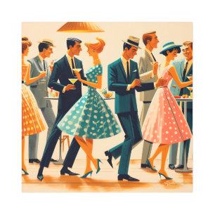 Mid Century Modern Martinis Dancing Cocktail Party Metal Print
