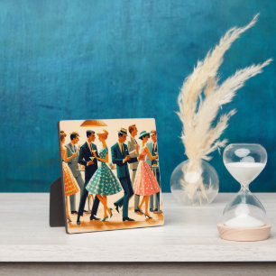 Mid Century Modern Martinis Dancing Cocktail Party Plaque