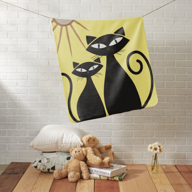 Mid Century Modern MCM Cool Black Cat  Baby Blanket (In Situ)