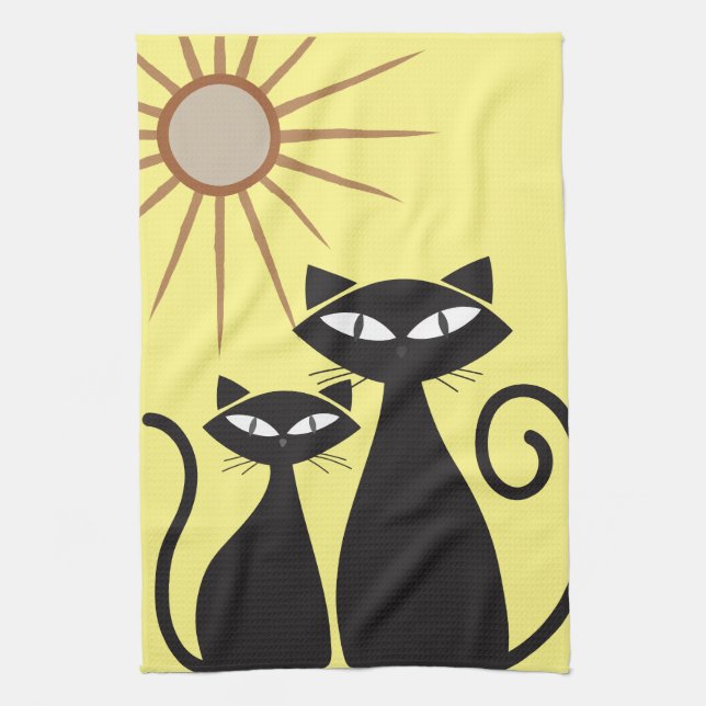 Mid Century Modern MCM Cool Black Cat  Kitchen Towel (Vertical)