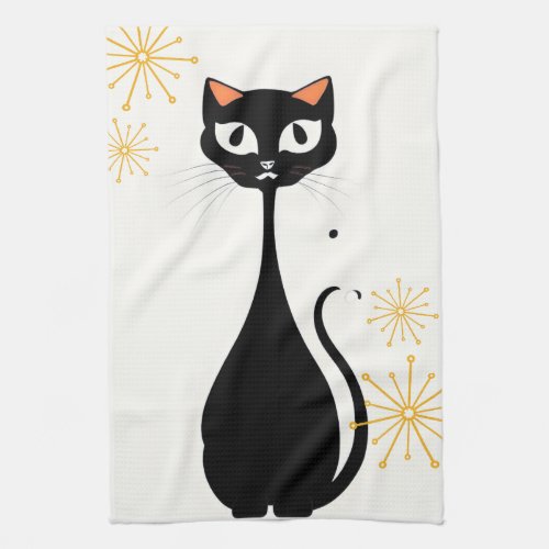 Mid Century Modern MCM Cool Black Cat Kitchen Towel