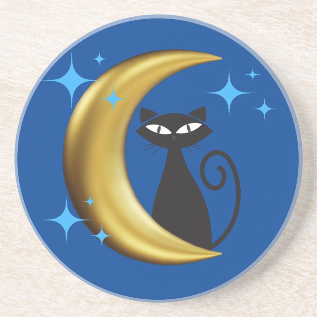 Mid Century Modern MCM Retro Atomic Black Cat  Coaster (Front)