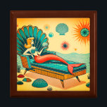 “Mid-Century Modern Mermaid on Seashell Chaise" Gift Box<br><div class="desc">Dive into the elegance of mid-century modern style with the “Mid-Century Modern Mermaid on Seashell Chaise Lounge” jewelry keepsake box, a captivating addition to the Mermaid Marina Keepsakes Collection by H2OArt: Shower Curtains & Home Decor by AlexSandra. This stunning artwork features a mermaid lounging on a daybed with tapered legs....</div>