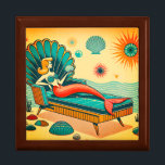 “Mid-Century Modern Mermaid on Seashell Chaise" Gift Box<br><div class="desc">Dive into the elegance of mid-century modern style with the “Mid-Century Modern Mermaid on Seashell Chaise Lounge” jewelry keepsake box, a captivating addition to the Mermaid Marina Keepsakes Collection by H2OArt: Shower Curtains & Home Decor by AlexSandra. This stunning artwork features a mermaid lounging on a daybed with tapered legs....</div>