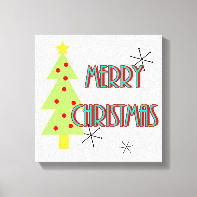 mid century modern merry christmas tree retro canvas print (Front)