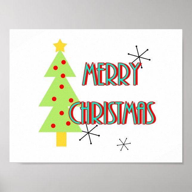 mid century modern merry christmas tree retro poster (Front)