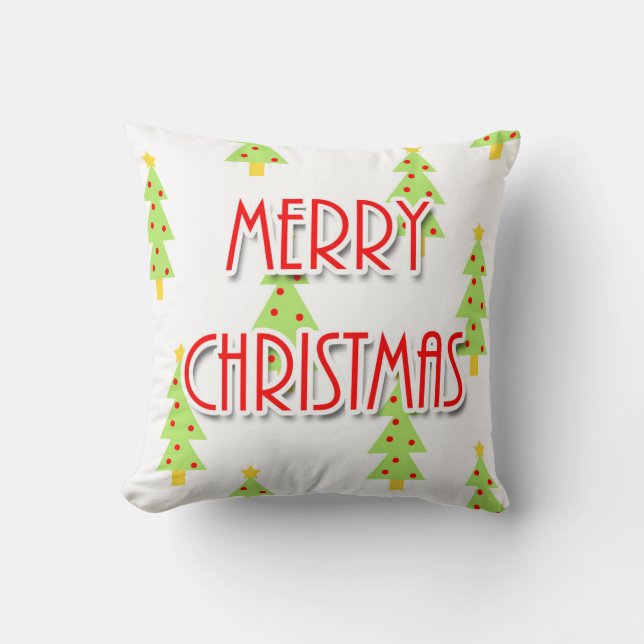 mid century modern merry christmas trees throw pillow (Front)