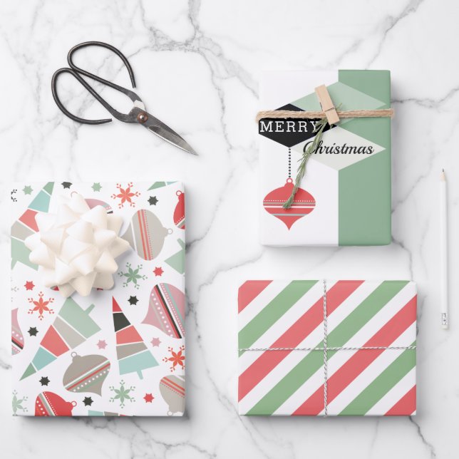 Mid Century Modern Merry Christmas Wrapping Paper Sheets (Front)