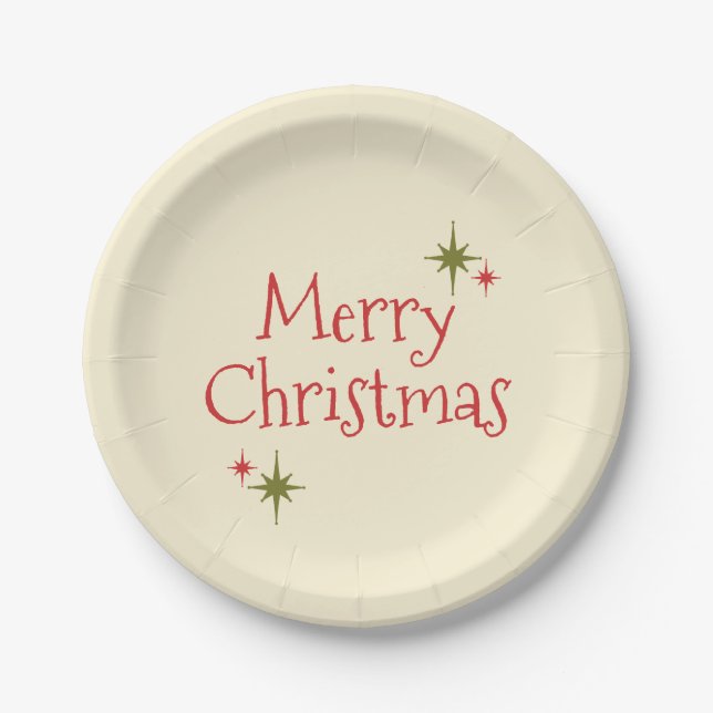 Mid-Century Modern Minimal 50s 60s Merry Christmas Paper Plates (Front)