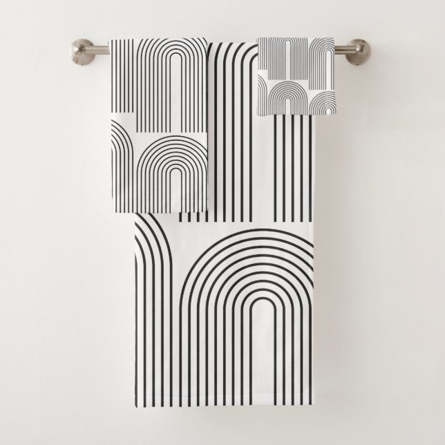 Mid Century Modern Minimalist Arch Lines in Black  Bath Towel Set (Insitu)