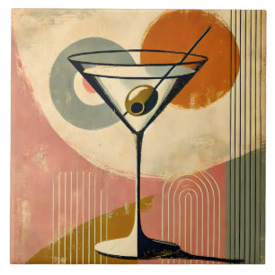 Mid Century Modern Minimalist Art Martini Ceramic Tile