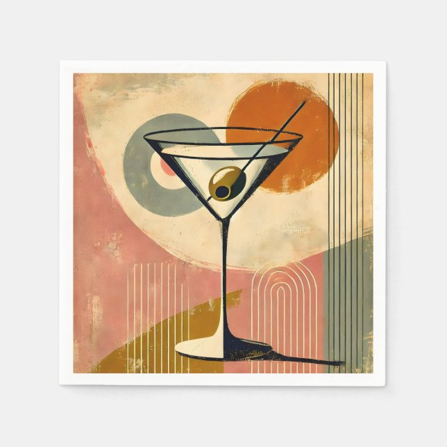 Mid Century Modern Minimalist Art Martini Napkins (Front)