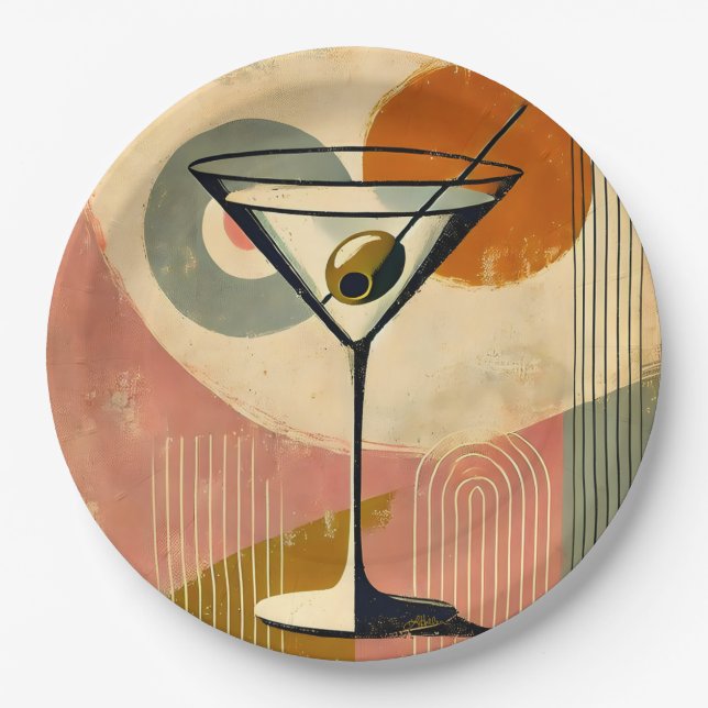 Mid Century Modern Minimalist Art Martini Paper Plates (Front)