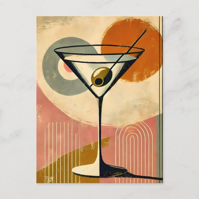 Mid Century Modern Minimalist Art Martini Postcard (Front)