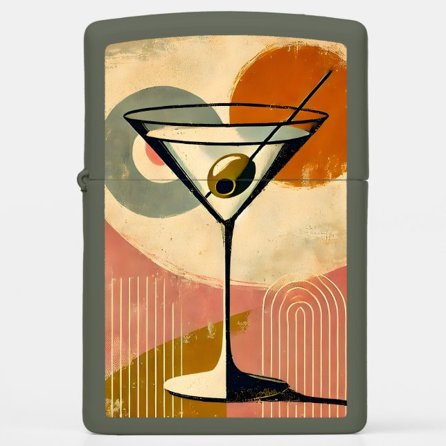 Mid Century Modern Minimalist Art Martini Zippo Lighter (Front)