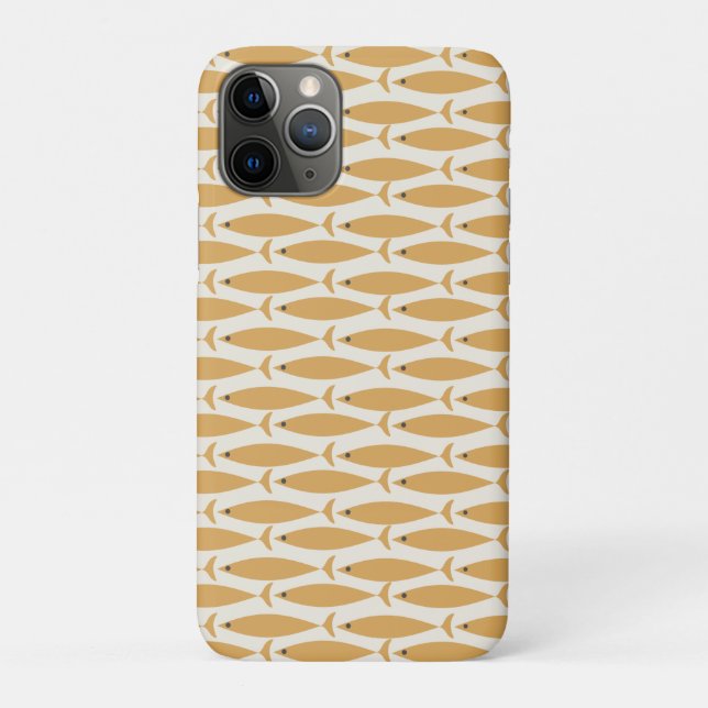 Mid Century Modern Minimalist Fish Pattern Mustard Case-Mate iPhone Case (Back)