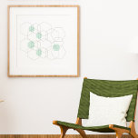 Mid Century Modern Minimalist Geometric Hexagons Poster<br><div class="desc">Mid Century Modern Minimalist Geometric Hexagonal Design in black and white with pops of mint green. If you'd prefer a different color background or if you'd like to add text,  just click the customize button.</div>