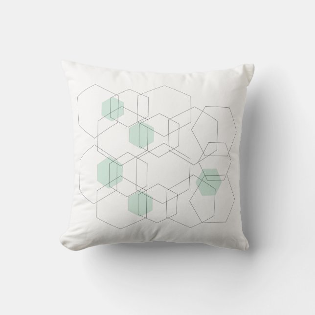 Mid Century Modern Minimalist Geometric Hexagons Throw Pillow (Front)