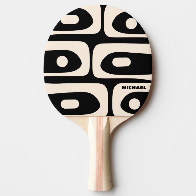 Mid Century Modern Minimalist Personalized Black Ping Pong Paddle (Front)