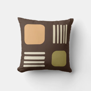 Mid Century Modern Minimalist Squares Lines Brown Throw Pillow