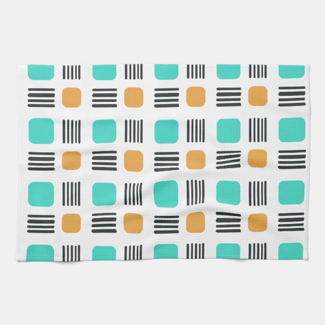 Mid Century Modern Minimalist Squares Lines Kitchen Towel (Horizontal)