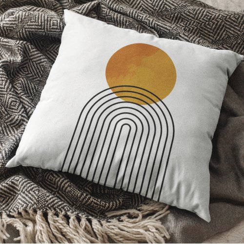 Mid Century Modern Minimalistic Arch yellow Orange Throw Pillow