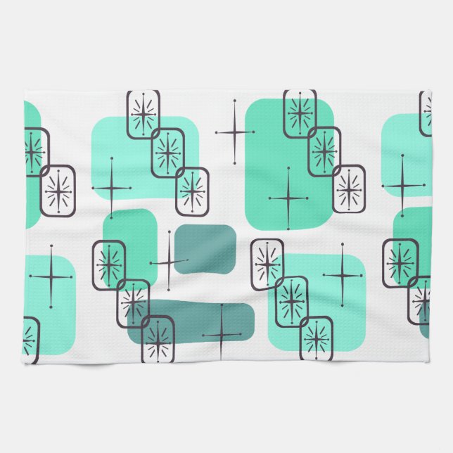 Mid Century Modern Mint Green Turquoise Kitchen Towel (Horizontal)