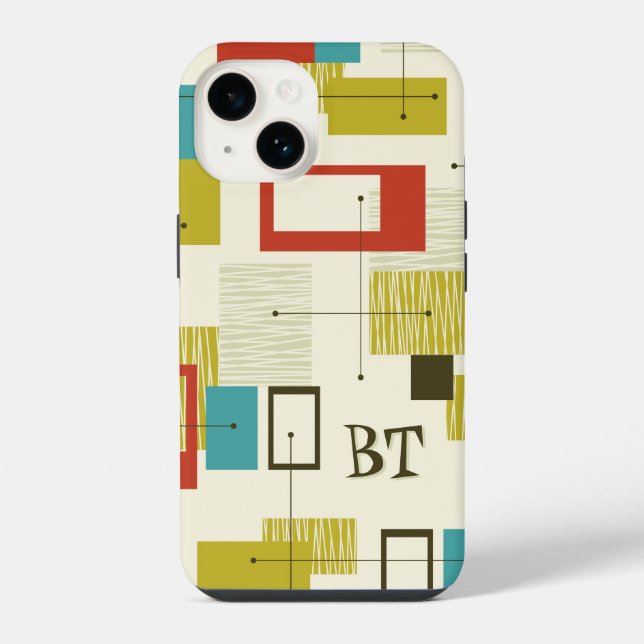 Mid Century Modern Monogram Personalized Retro iPhone Case (Back)