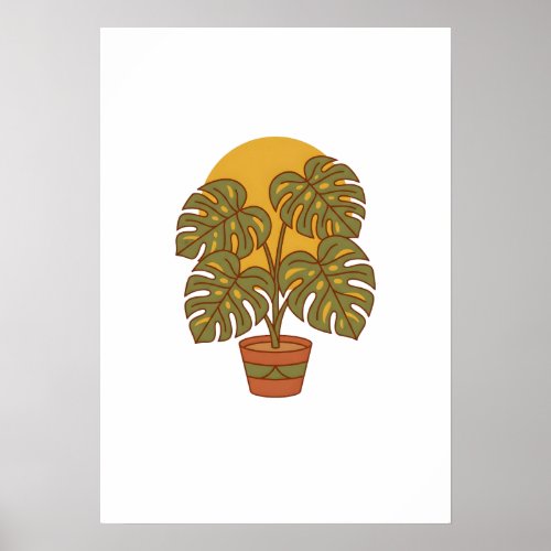 Mid Century Modern Monstera Leaf Plant Graphic Swe Poster