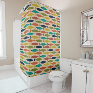 Mid Century Modern Multicolor Fish Pattern Shower Curtain