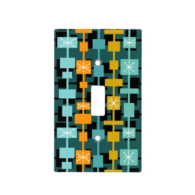 Mid Century Modern Multicolored Teal Light Switch Cover (Front)