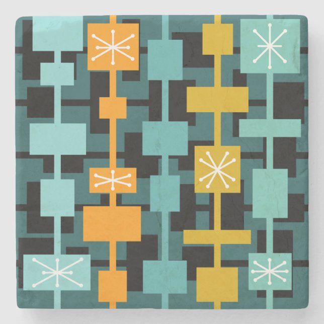 Mid Century Modern Multicolored Teal Stone Coaster (Front)