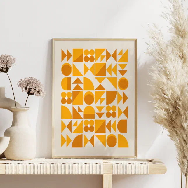 Mid Century Modern Mustard Geometric Abstract Art Poster | Zazzle